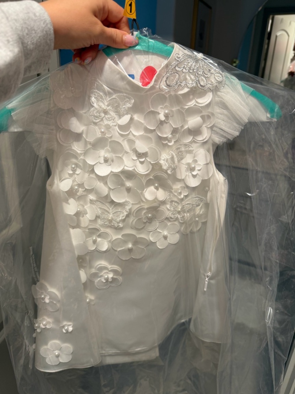 Girls White Floral Appliqué Formal Dress